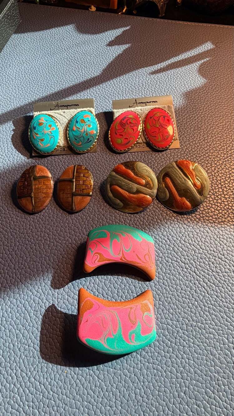 (5) Pairs Of Vintage Retro Enamel & Abstract Earrings